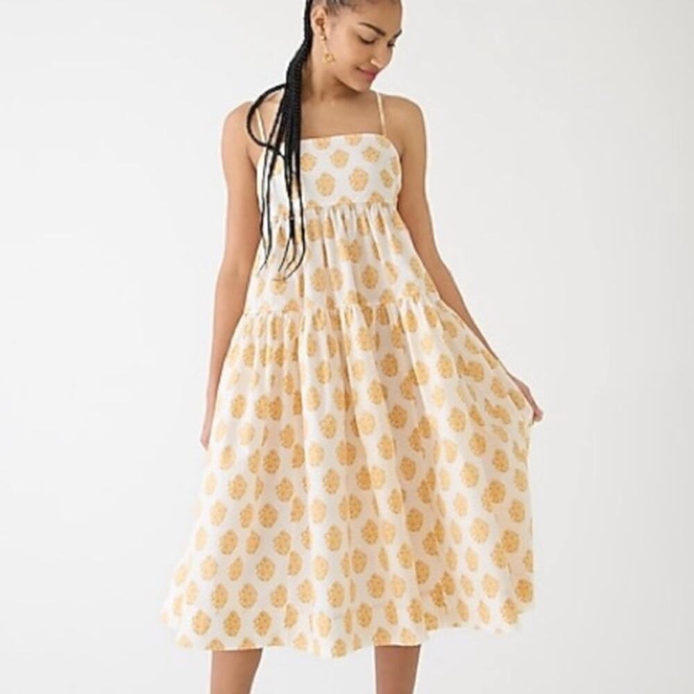 J. Crew Block Print Tie Back Midi Dress Cotton Poplin Sundress NWT Sz 12
